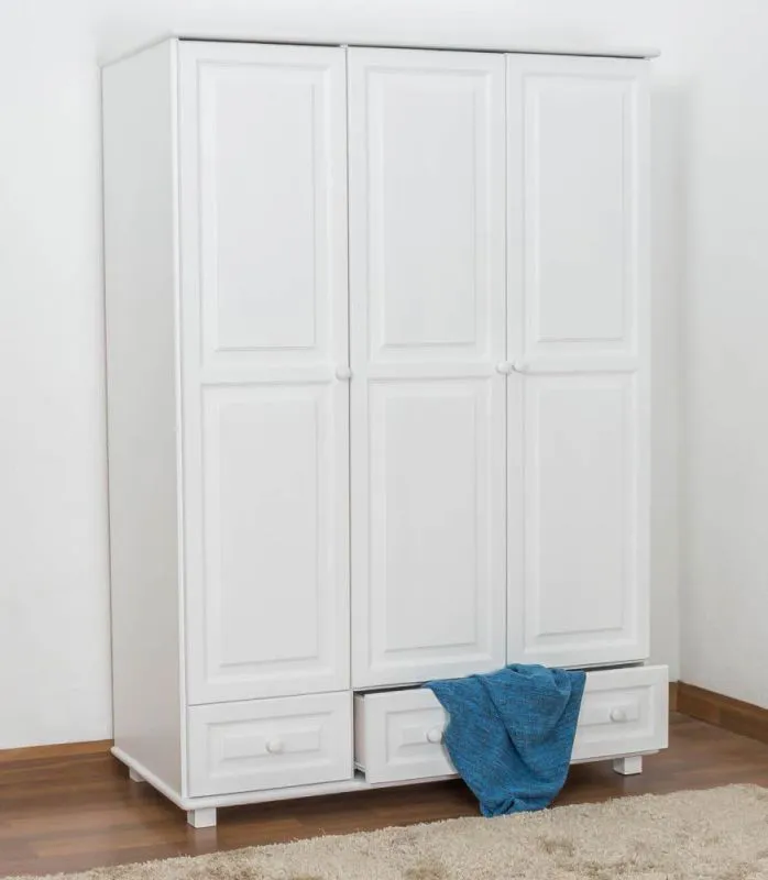 Chambre à coucher - Armoire, Pin Bois véritable massif Blanc Laqué - Dimensions 190 x 133 x 60 cm (H x L x P) Abbildung