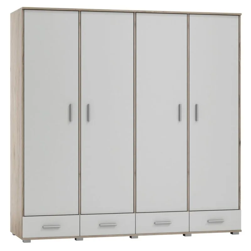 2 mètres de large Armoire avec 4 portes, 10 casiers et 4 tiroirs | Couleur: Chêne / Blanc | Profondeur: 60 cm Abbildung