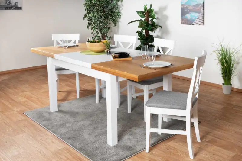 Table de salle à manger extensible Solin chêne blanc/nature 20 (carré) -  Dimensions : 140 - 220 x