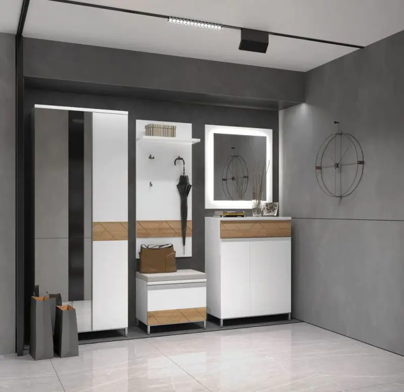 Module d'extension pour armoire à portes battantes / Penderie Faleasiu,  Couleur : Blanc / Noyer - Dimensions : 224 x