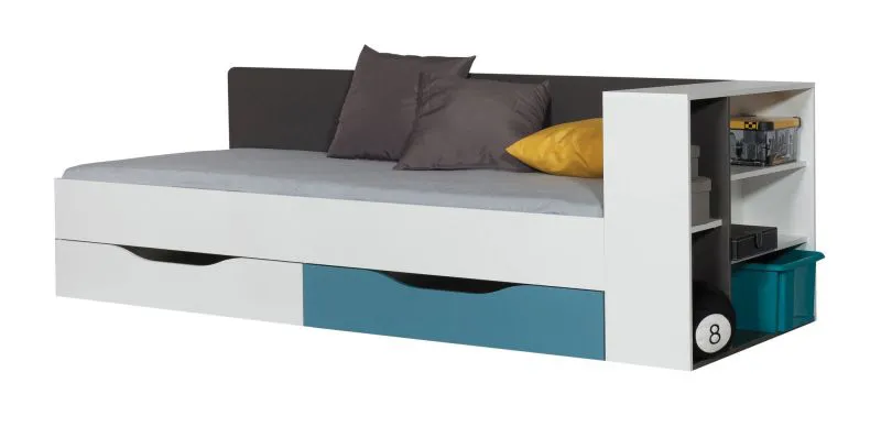 Lit d'enfant / lit de jeunesse Ohey 12, couleur : gris / blanc / bleu - 90 x 200 cm (l x L)